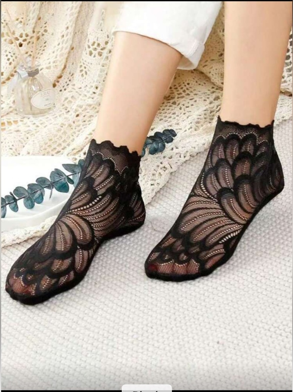 Black Lace Ankle Socks for Women - Elegant Sheer Design